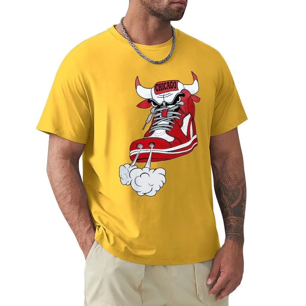 Футболка Chicago Shoe Bull Red White Hip Hop Longline Футболка Harajuku с коротким рукавом Футболка с графикой из 100% хлопка