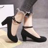 Zapatos Autumn New Thick Heels Women's Black One-line Buckle Shallow Mouth Women's Single Shoes Suede Large Size Work Shoes