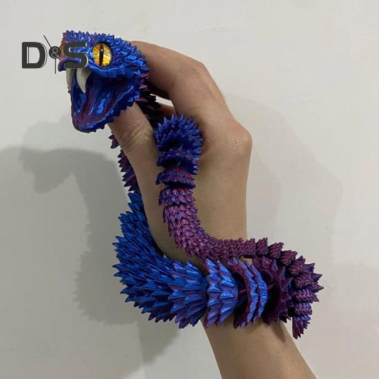 3D Printed Snake Toy Articulated Snake with Openable Mouth And Retractable Teeth Flexible Fidget Snake Toy for Adults Kids