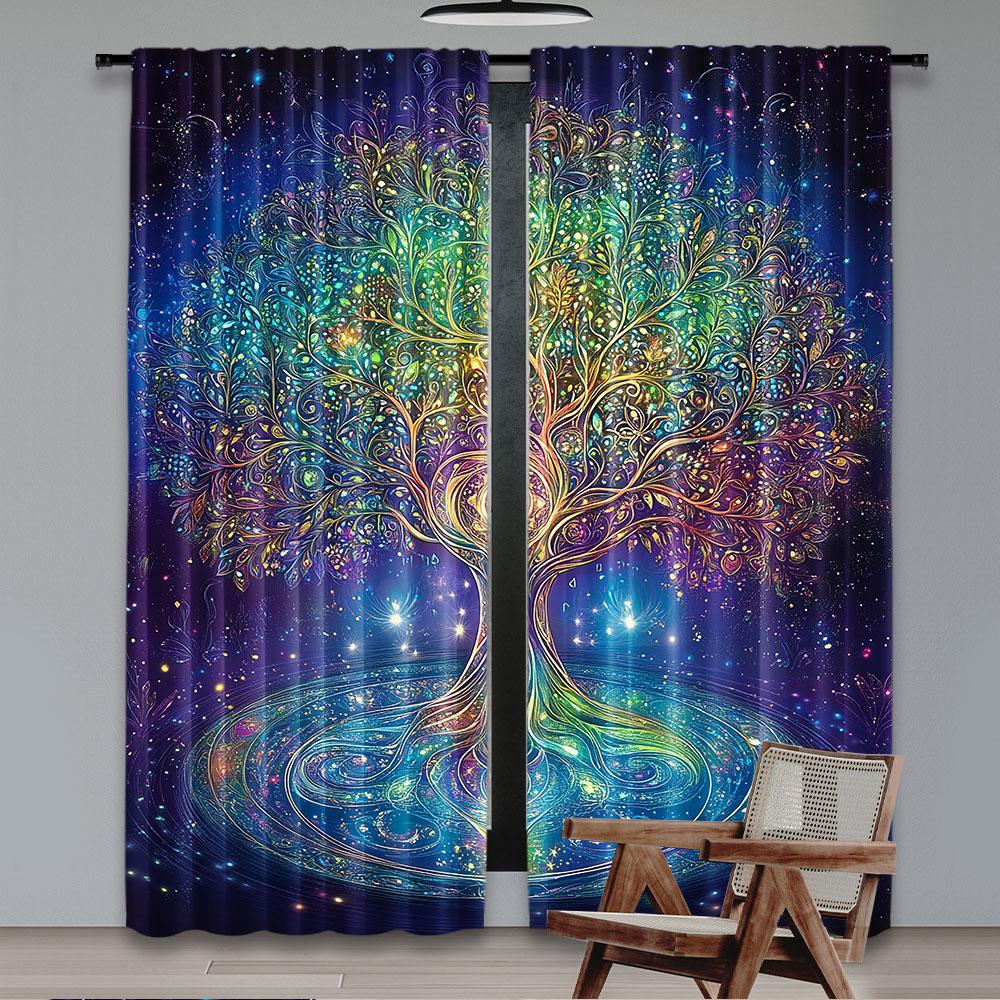 2Pcs Colorful Tree Curtain Tree Of Life With Floral Style Artwork For Bedroom Living Room And Dining Room 29.53X65.35In,