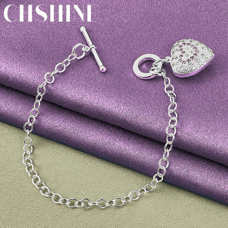 CHSHINE Браслет-шарм из стерлингового серебра 925 пробы с кристаллами в форме сердца для женщин, модные высококачественные ювелирные изделия