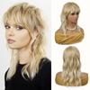 16Inch Long Wig with Bangs Brown Blonde Pink Red Hair Loose Wave Synthetic Wig for Women Everyday Wear Cosplay Heat Resistant Fiber