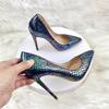 Туфли на высоком каблуке с цветным лазерным камнем и неглубоким носком, тонкие каблуки, элегантные банкетные женские туфли