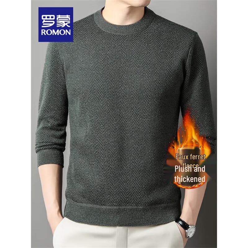 ROMON Мужской теплый вязаный свитер с круглым вырезом на флисовой подкладке