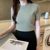 Модные новые летние короткие рукава черно-белые вязаные свитера пуловеры женские топы с круглым вырезом тонкий вязаный женский свитер пуловер JJ31