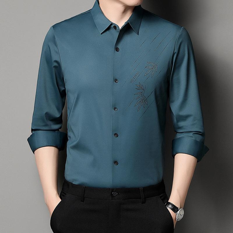 Осенняя деловая мужская рубашка с лацканами, кардиган с длинным рукавом, рубашка в дюймов, базовая рубашка для мужчин среднего возраста, рубашка