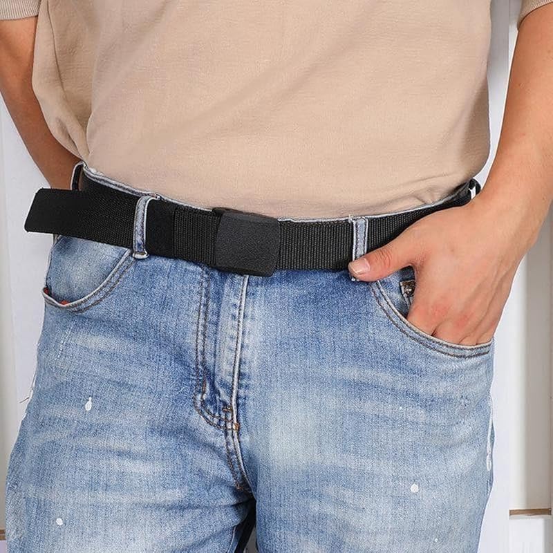 [Getrays] Set of 2 Men's Nylon Belt, Lightweight Durable Elastic Belt Tactical Belt, Non-metallic Plastic Buckle Adjustable Work Belt Sports Military