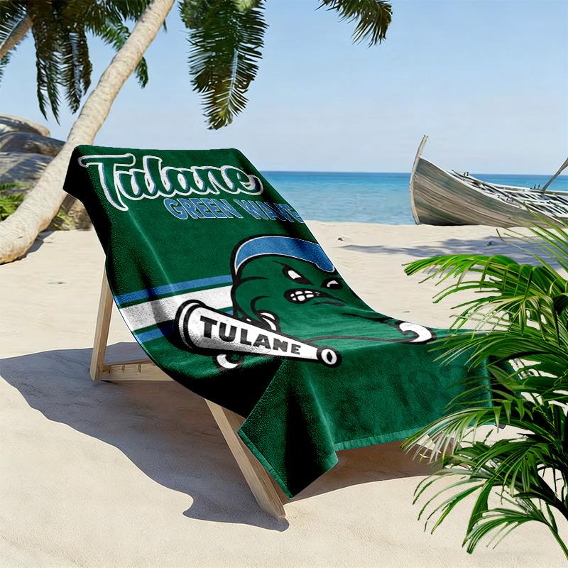 Tulane Green Wave Print Beach Towel, Large Soft Quick Dry Towel for Beach Camping Swimming
