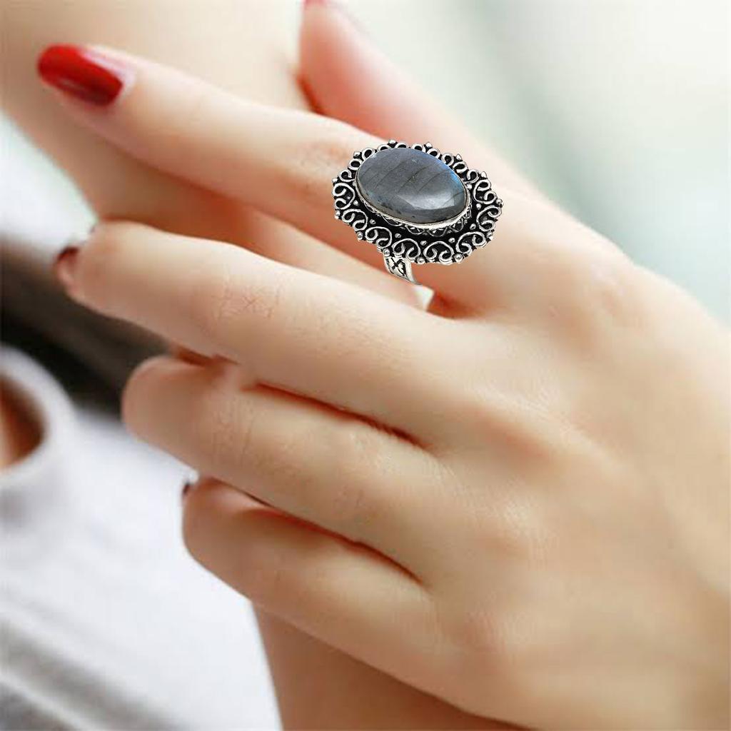 Серебряные украшения ручной работы с драгоценным камнем лабрадорит "6.5"