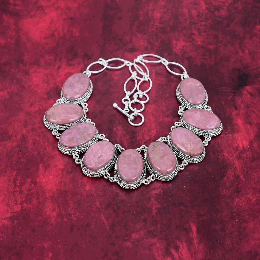 Rhodonite 925 Solid Sterling Silver Necklace Jewelry Set, Gorgeous Gemstone Jewelry Set Handmade Natural Jewelry For Gift