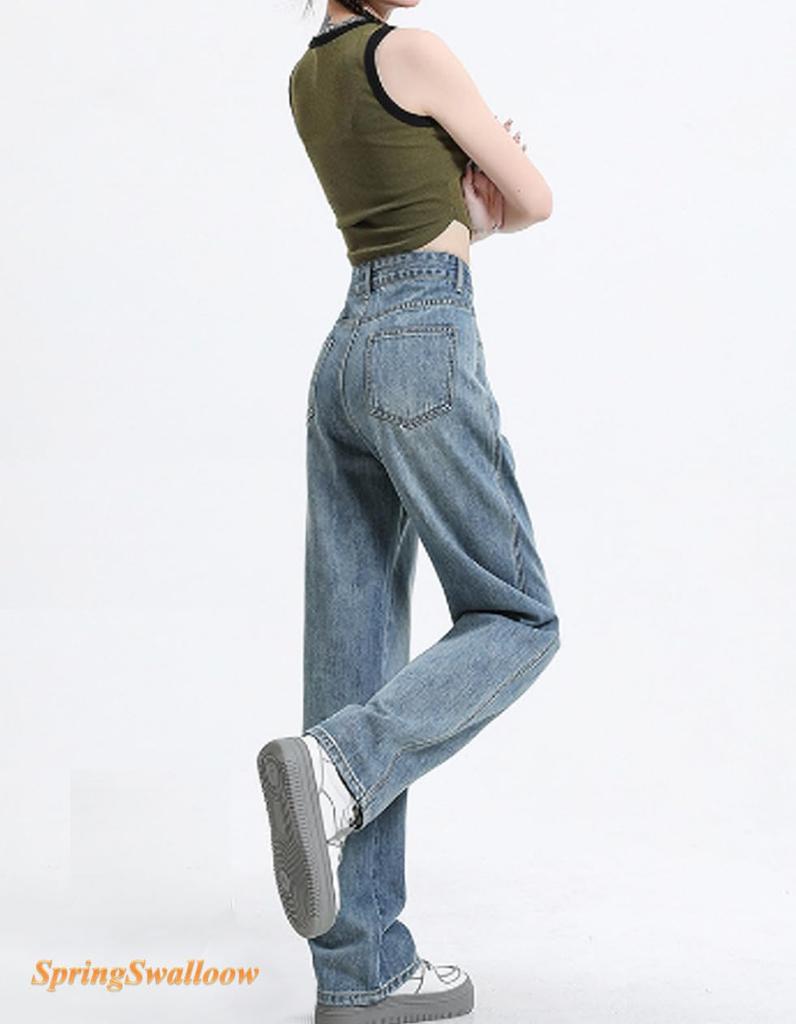 SpringSwalloow Straight Wide Loose Long Line Stylish Fall Gaucho Chino Pants Size Women's Jeans, Fit, Pants, Style, (Indigo, M)