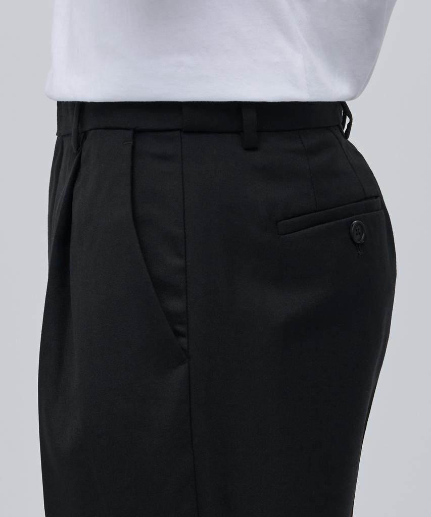 MUSINSA STANDARD Wool Blend Wide Hidden Banding Slacks [Black]