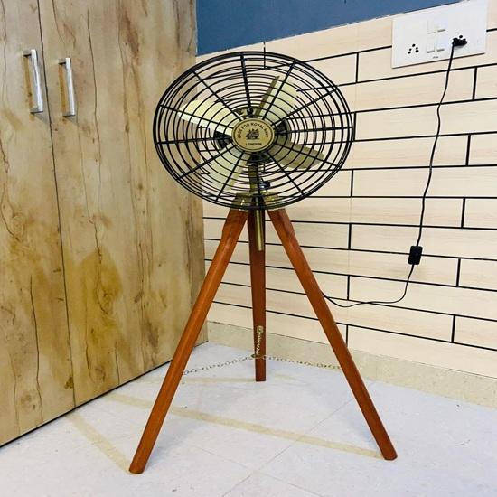 137.16 см Ручной работы Морской Штативный Напольный Вентилятор Черный Металл Коричневое Дерево Декоративный Элемент