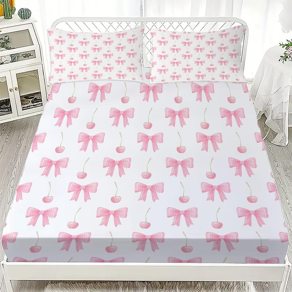 Персонализированный комплект простыней на резинке с бантом Персонализированный комплект постельного белья с бантом Удобный, приятный к коже, милый стиль 120x220см
