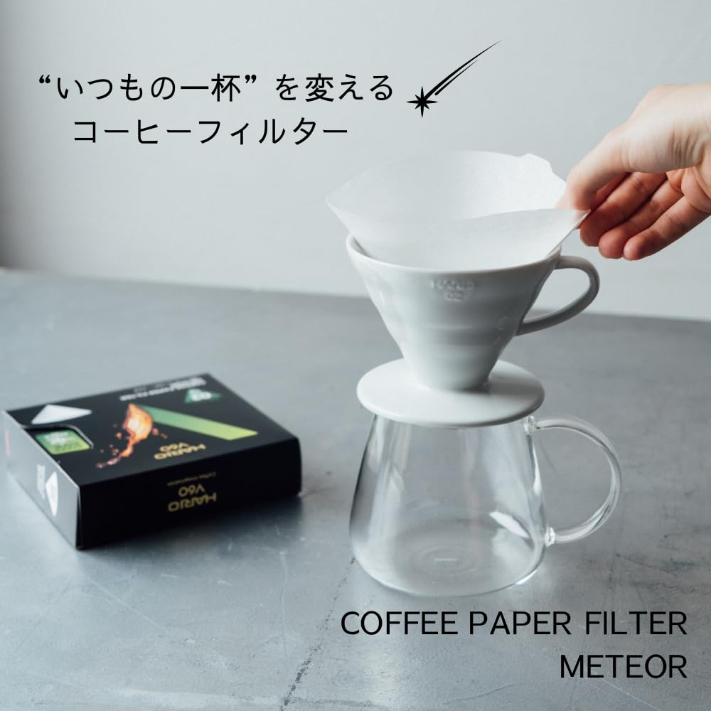 HARIO V60 Coffee Meteor 50 filters per Made in FSC 01 W White Filters, Series, 1-2 cups, pack, Gift, Japan, certified, Paper, VCF-01-50-MT