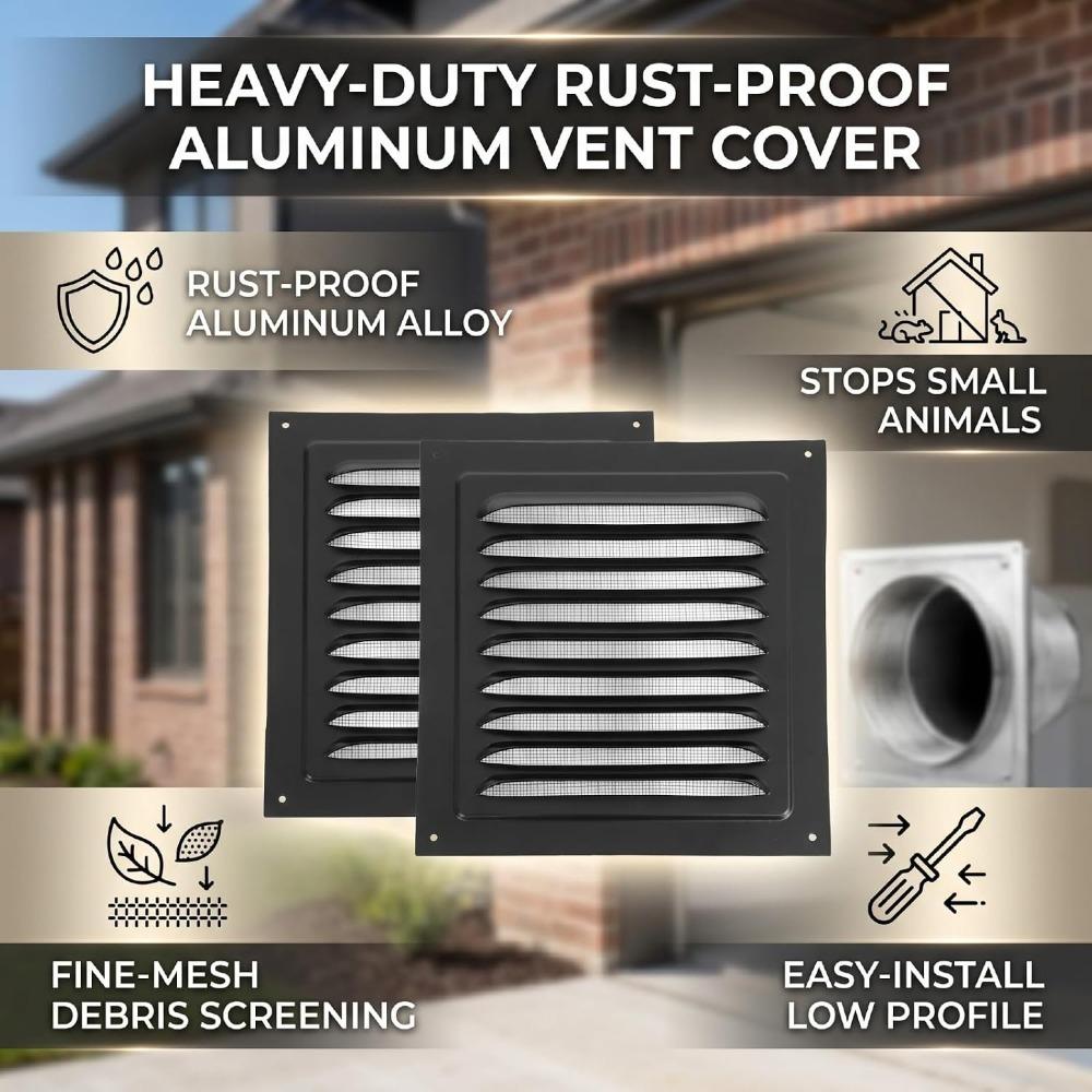 2pcs 8x8 Inch Soffit Vent Built-in Screen Exhaust Vent Practical Louver Grille Garage Ceiling
