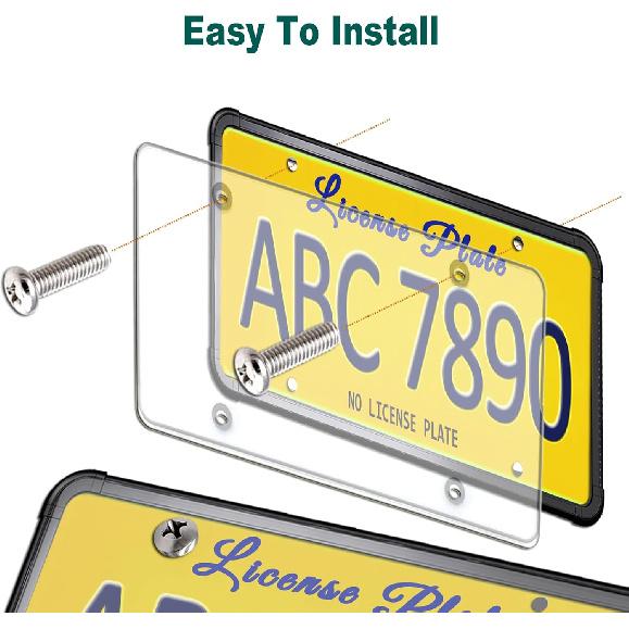 Silicone License Plate Frame With Cover Combo- Flat Clear License Plate Shield And Rustproof Black Car Tag Holder, 1 Set Unbreakable Transparent