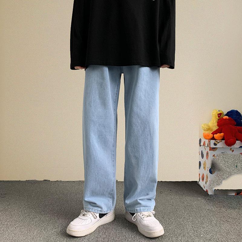 Весенне-осенняя корейская версия мужских джинсов, модные свободные прямые универсальные брюки с подвеской для мальчиков, широкие брюки, студенческие брюки