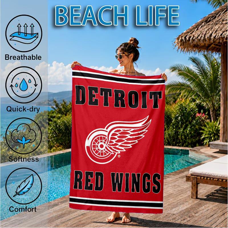 Red Wings Logo Beach Towel, Super Soft Microfiber, Perfect Gift for Her/Him, Birthday, for Pool, Beach, Travel, Decor Beach Party