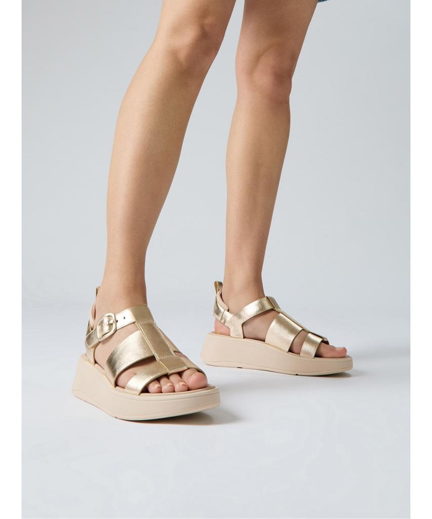 Женские босоножки Fitflop F-Mode на платформе из металлической кожи - Platino (Ft64K2S079)