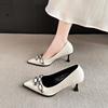Fashion Fashion Rivets Metal Buckle High Heels Summer New Pointed Head Shallow Mouth Set Foot Anti-slip Wear-resistant Single Shoes