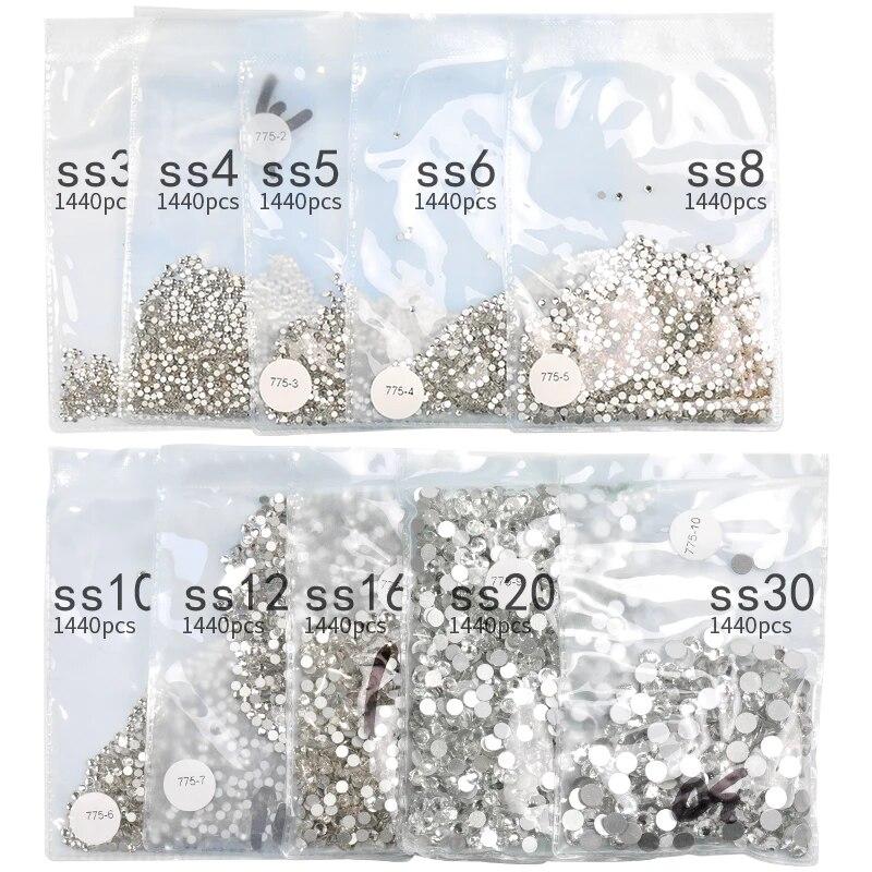 SS3-SS30, 1440 шт., супер блестящие многоцветные стразы с плоской задней частью без горячей фиксации для украшения ногтей, обуви и танцевальных украшений