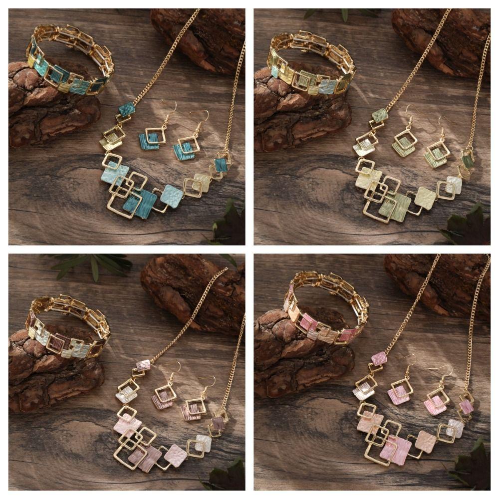 Geometric Necklace Bracelet Earrings Vintage Square Bracelet Vintage Colored Necklace Party