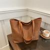 Large Capacity Casual Shoulder Bag Solid Color Retro Tote Bag Student Class Commuting Shoulder Bag