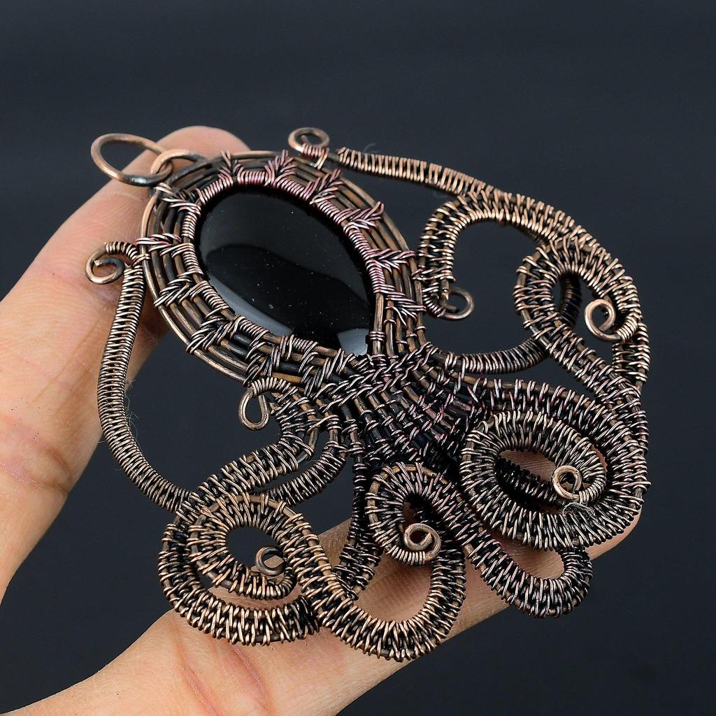 Black Onyx Jewelry, 999 Copper Wire Wrapped Pendant Handmade Gemstone Jewelry, Gifts For Wife Brand New Pendant