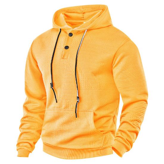Men Hoodie Jacquard Texture Hooded Drawstring Long Sleeve Pullover Tops with Front Pocket Solid Color Spring Autumn Tops