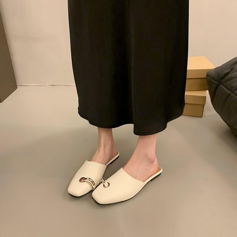 Модные оригинальные шлепанцы Женские туфли-мюли с квадратным носком 2025 Лето Новинка Натуральная коровья кожа Женские модные уличные шлепанцы