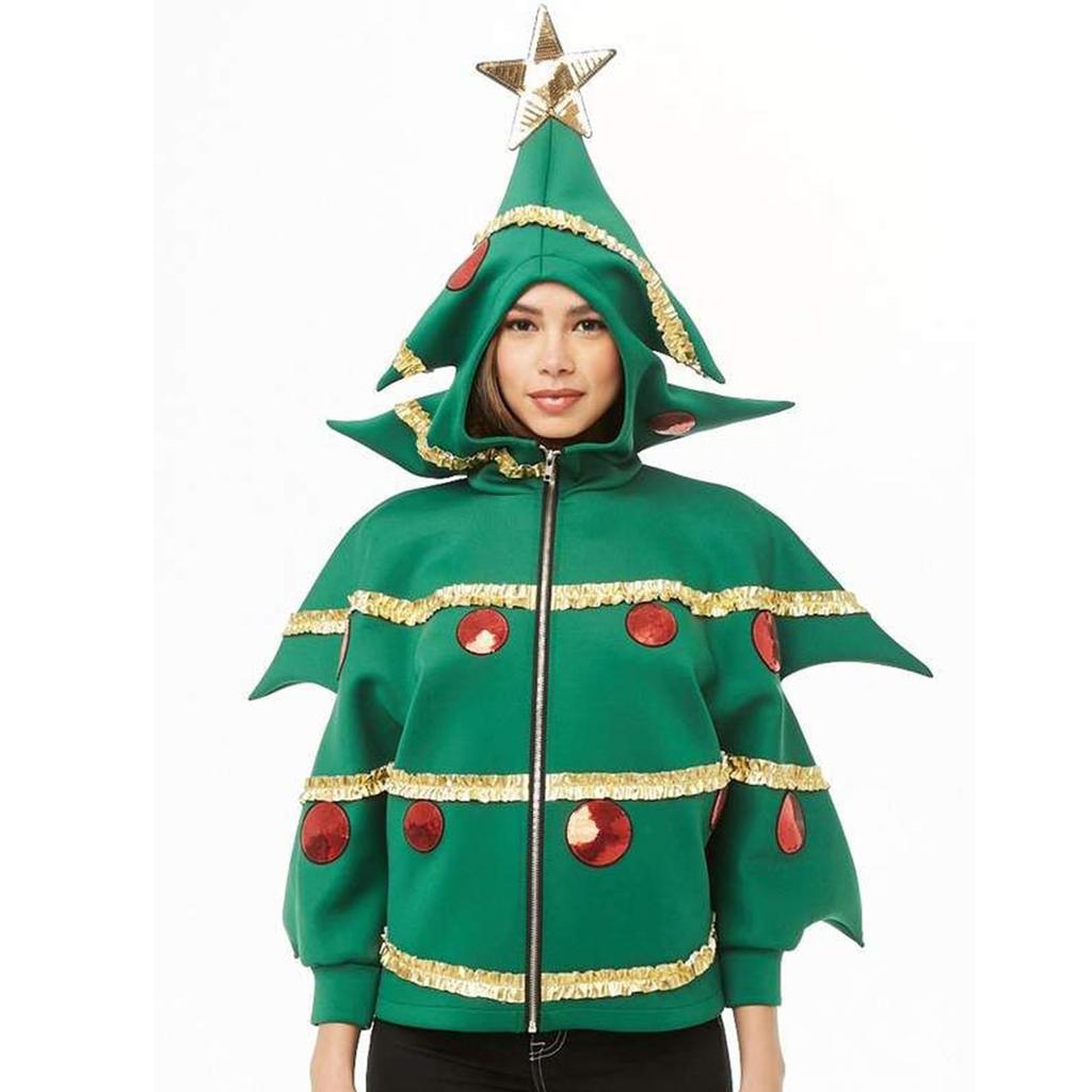 Women's Christmas Tree Hooded Cape Adult Cosplay Costume