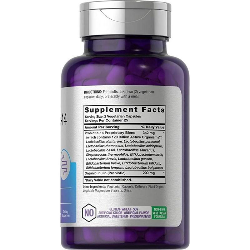 Horbaach Probiotics 14 штаммов, веганская добавка без ГМО и глютена с 120 млрд КОЕ пребиотиков, 50 таблеток, 1 штука