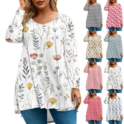 Женская мода большого размера с круглым вырезом и длинным рукавом, повседневный свободный пуловер с принтом