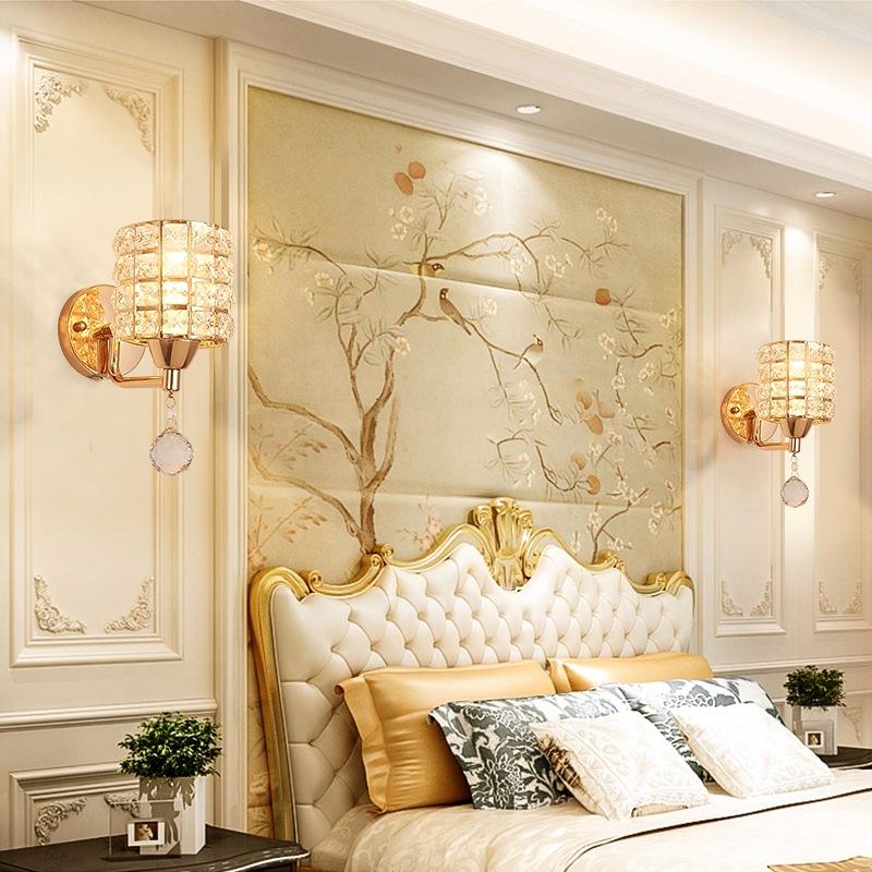 Modern Crystal Wall Lamps Gold/Chrome Nordic Crystal Wall Light Decorative Living Room Bedroom K9 Crystal Lighting with Switch