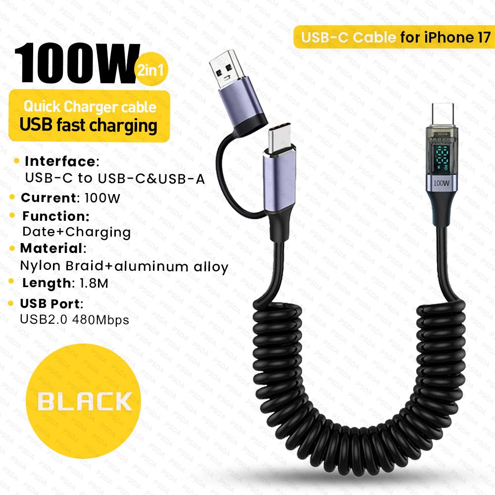 Кабель USB Type C на C PD 100 Вт для мобильного телефона, ноутбука, кабель для передачи данных и зарядки 6A Быстрая зарядка Светодиодный дисплей Шнур USBC 0,5 м/1 м/2 м