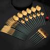 30Pcs Matte Green Gold Cutlery Set Flatware Stainless Steel Dinnerware Kitchen Silverware Knife Spoon Cake Fork Tableware Set