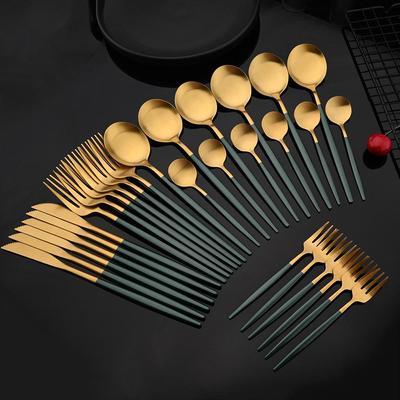 30 шт., набор столовых приборов матового зеленого золота, столовые приборы из нержавеющей стали, столовая посуда, кухонное серебро, нож, ложка, вилка для торта, набор посуды