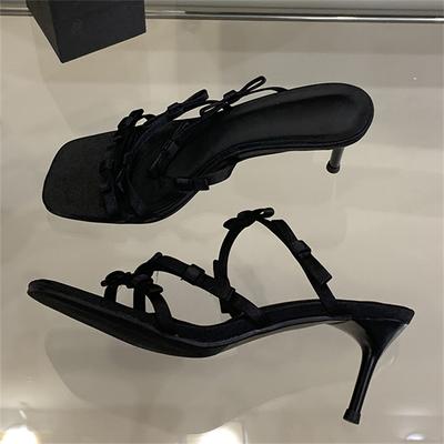 Мода Eilyken Летняя Мода Леопардовые Узкие Ремешки Женские Шлепанцы Тонкий Низкий Каблук Вечеринка Стриптизерша Женские Мюли Слайды Zapatos Mujer