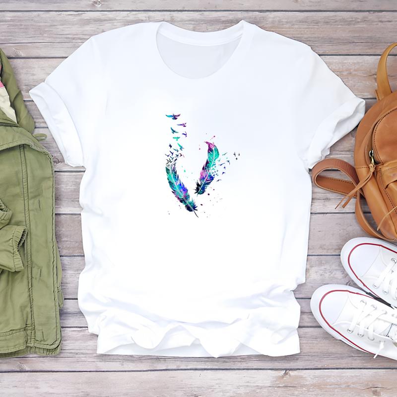 Летняя модная женская футболка с милым принтом, повседневный модный топ с коротким рукавом для женщин, стильный и удобный.