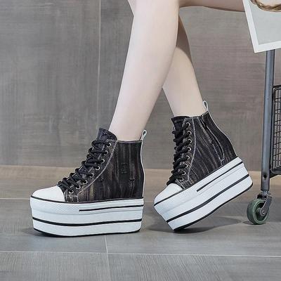 Модные женские винтажные парусиновые кеды на высокой платформе и супервысоком каблуке, из состаренного денима, Осень-Зима 2025