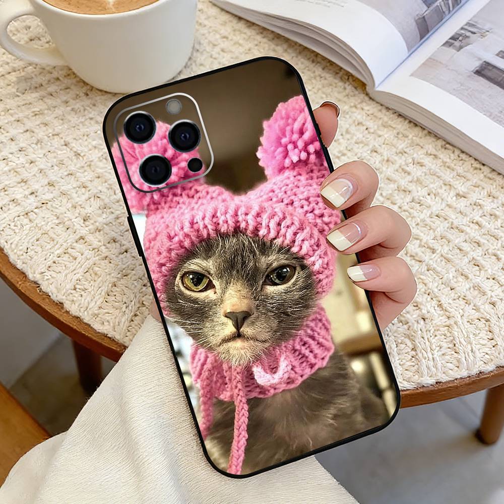Забавный чехол для телефона с кошкой Pet Cat Funny-Y для iPhone 17, 16, 15, 14, 13, 12, 11 Plus, Pro Max, Другие Мягкий Черный Чехол