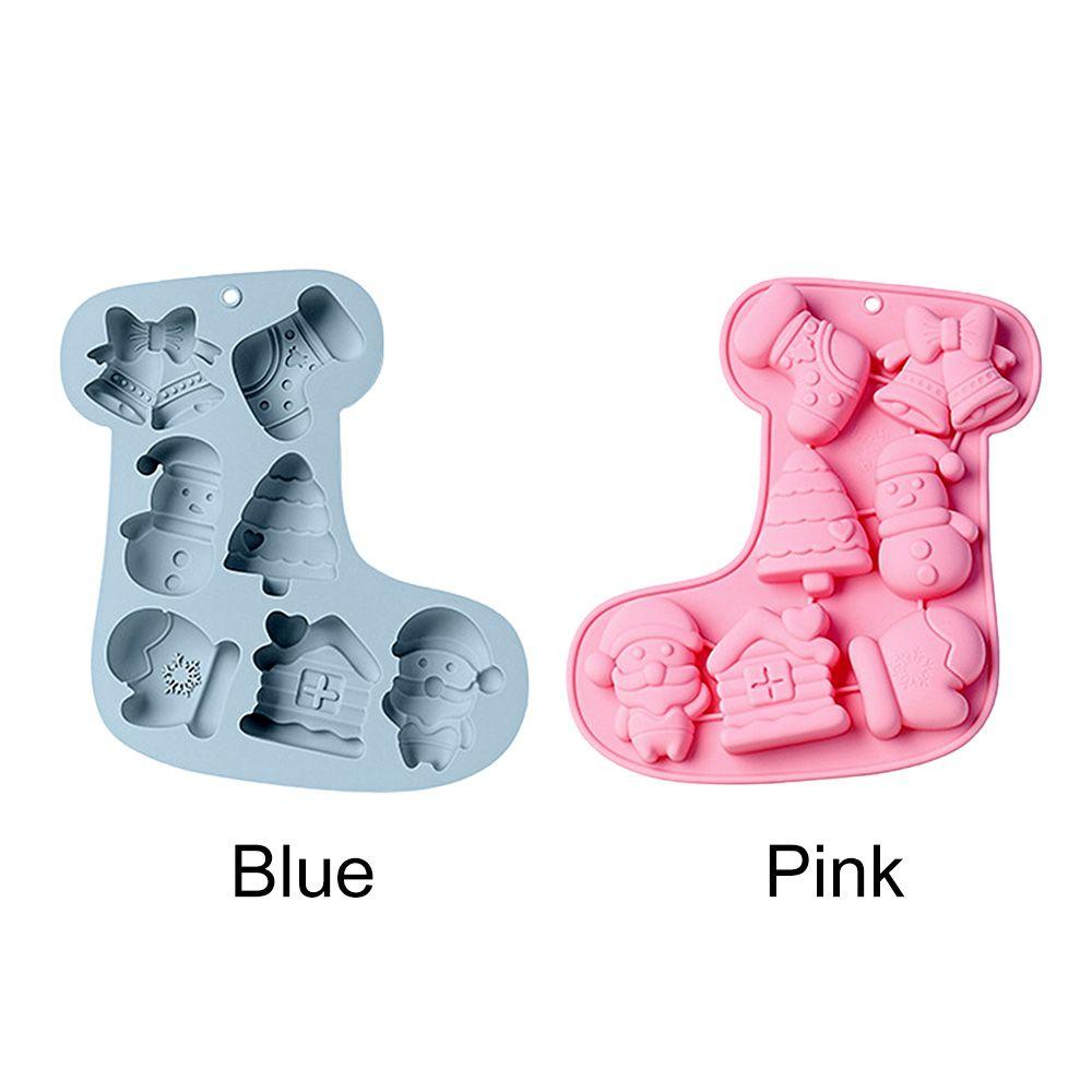 Handmade Baking Pan Soap Mould Bell Snowman Tree Sock Shape Christmas Theme Silicone Mold 7 Cavity