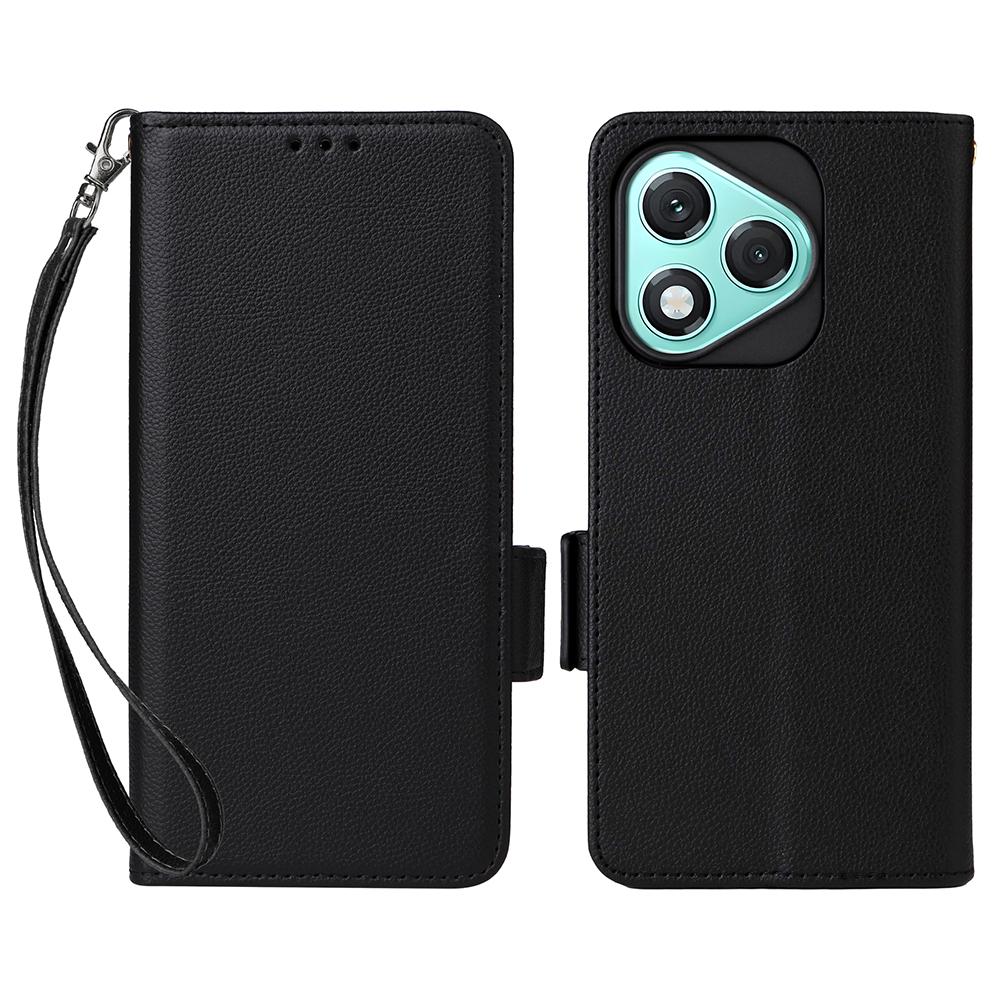 For Honor 400 Lite Case with Wrist Strap Litchi Texture PU Leather Wallet Phone Cover