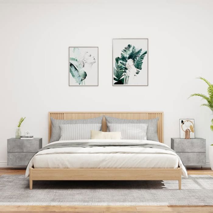 VidaXL Tables de Chevet Murales avec Lumières LED 2 pcs, Armoires de Nuit, Tables de Nuit Chambre, Moderne, Gris Béton Bois 836819