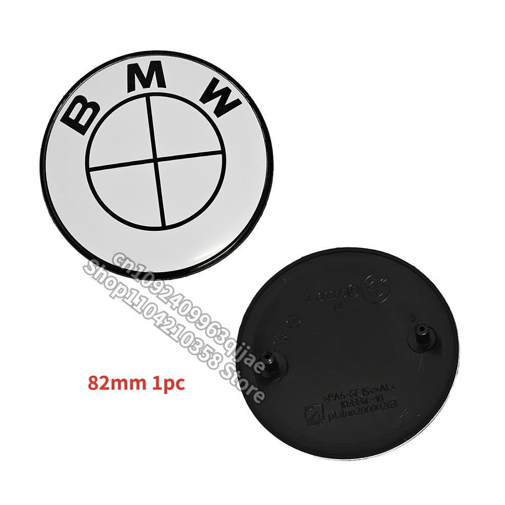 Car Full White Logo Front Hood Emblem 82mm+Rear Badge 74mm+Wheel Hub Cap 68mm/56mm+steering wheel sticker 45mm For All BMW