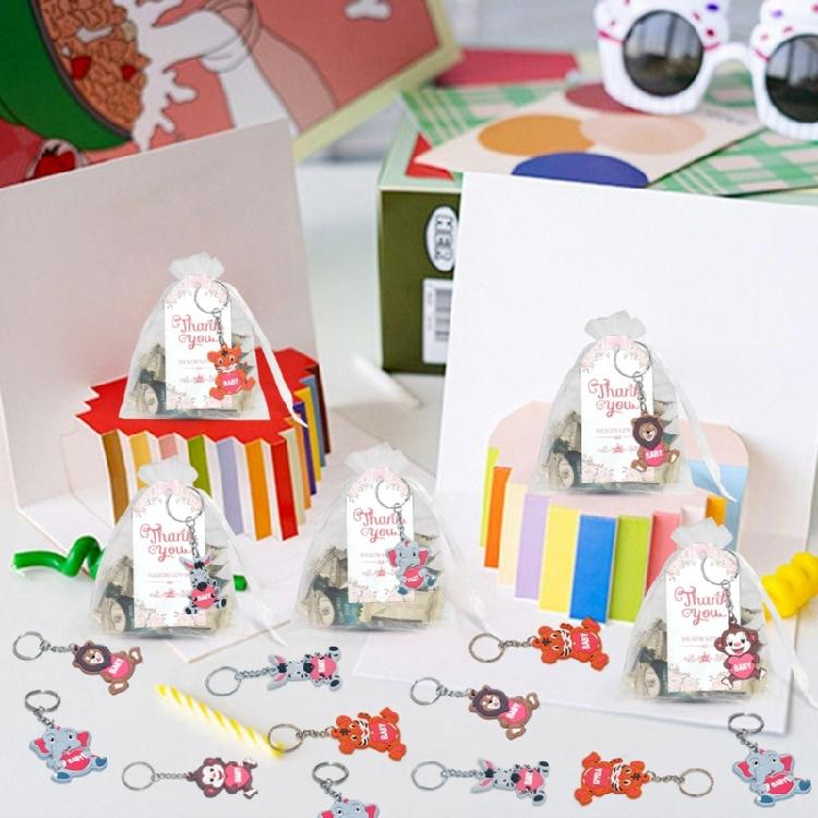 Брелоки для Baby Shower с Органзовыми Мешочками Бирки «Спасибо» Брелоки с Животными Джунглей Брелоки для Зоопарков Брелоки с Животными Брелоки Подарки