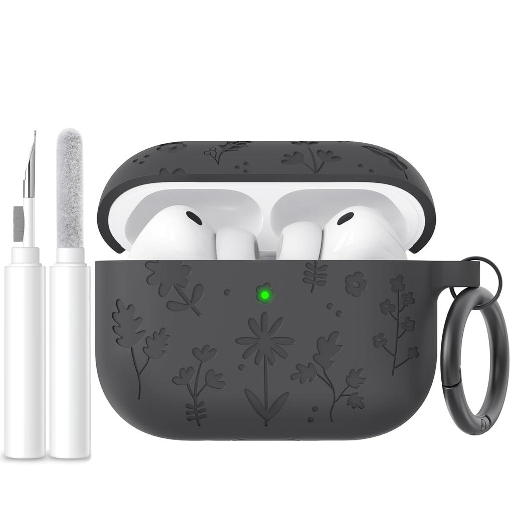 Для AirPods Pro 3 Чехол для наушников Силиконовый с гравировкой цветка для AirPods Pro 3-го поколения Чехол с набором для чистки для AirPods Pro 3