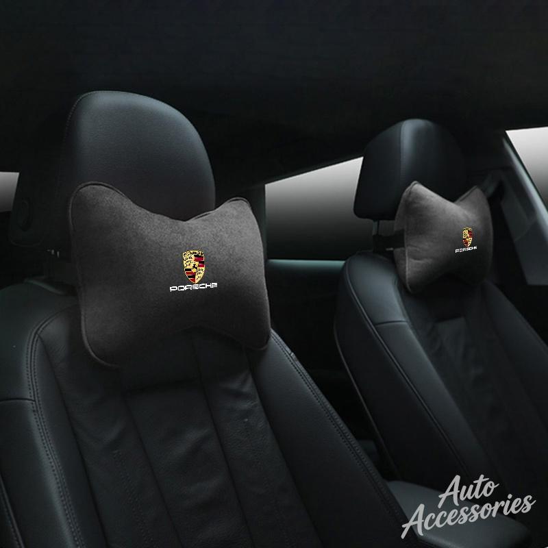 Suede Car Seat Neck Pillow Headrest Head Rest Relax Protection For Porsche Cayenne Cayman Panamera Macan Taycan Boxster stickers FU3