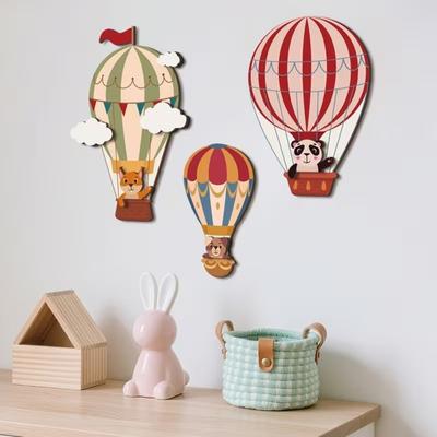 3 шт. Настенное искусство «Воздушный шар» Деревянные мультяшные животные Облака Настенный подвесной декор 3D многослойный дизайн Простая установка Декор для детской комнаты